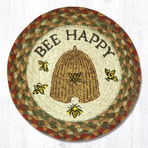 Earth Rugs Round Jute Trivet 10"x10" – Bee Happy Print with Braided Natural Texture - 1 of 3