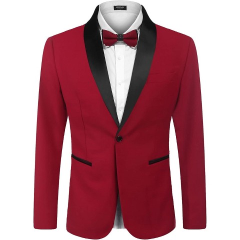 COOFANDY Men's Tuxedo Jacket One Button Dress Suit Blazer Jacket for Wedding Dinner Prom Party Red M