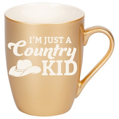 100 North Cowboy Hat 10 Ounce Vegas Gold Metallic Finish, Comfortably Fits Your Hands, New Bone China Coffee Tea Cup Mug, I'm Just A Country Kid
