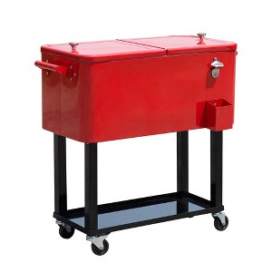 Resenkos 80 QT Rolling Cooling Bins Ice Chest on Wheels Outdoor Stand Up Drink Cooler Cart for Party, Red - 1 of 4