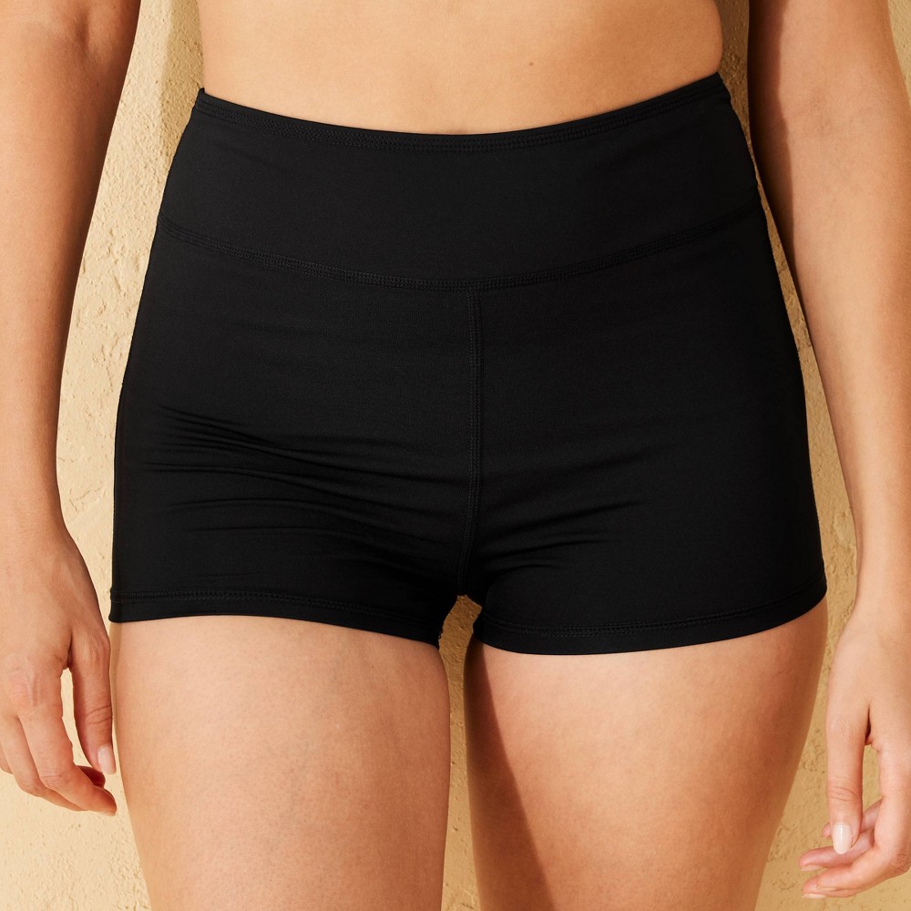 Women's High Waist Swim Boyshorts - Shade & Shore™ Black XL: Full Lining, Slimming Control, Woven, Hand Wash, Pull-On