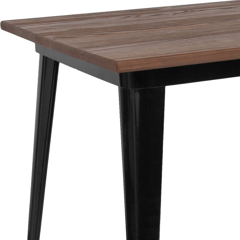 Flash Furniture 30.25" x 60" Rectangular Black Metal Indoor Table with Walnut Rustic Wood Top, 2 of 5