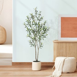 Rbied Artificial Olive Tree with White Planter for Indoor Home Decor, Housewarming Gift, Holidays & Parties, No Maintenance Fake Tree, Olive Dec - 1 of 4