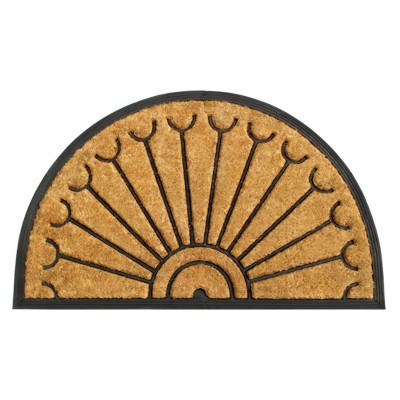 Raj 1'6" x 2'6" Molded Half-Round Rubber Coir Doormat Natural/Black