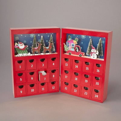 11.5" Battery Operated Illuminated North Pole Table Top Advent Calendar Red - Wondershop™