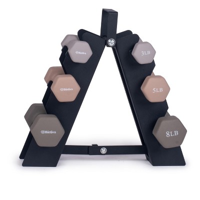 Bintiva Earthtone Dumbbell Set with Rack