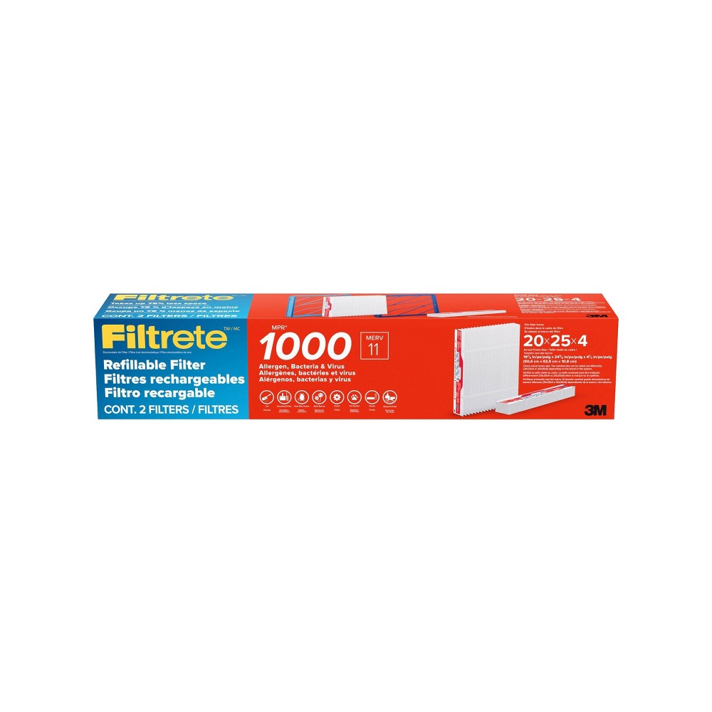 filtrete 2pk 20"x25"x4" mpr 1000 merv 11 refillable air filter