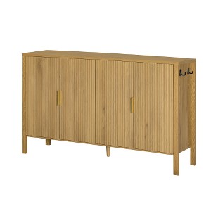 Lyngins Sideboard Buffet Cabinets with Hidden Storage Racks,Side Hooks,Stripe Coffee Bar Cabinets with 4 Doors,Credenzas for Kitchen,Entryway - 1 of 4