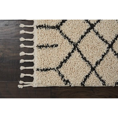 Handmade Moroccan Diamond Shag Runner Rug in Black, 26"x8"