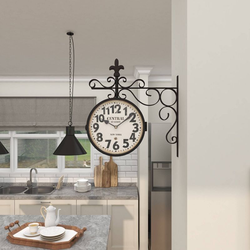 16&#34;x15&#34; Metal Vintage Style Wall Clock with Scroll Designs Black - Olivia &#38; May, 5 of 16