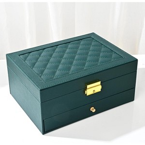 Large Black PU Leather Jewelry Box, 2-Layer Organizer & Display Case for Earrings, Bracelets, Rings, Watches - 1 of 4