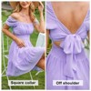 EXLURA Women's 2025 Summer Short Puff Sleeve Casual Short Mini Dresses Tie Back Square Neck A-Line Sundress - 4 of 4