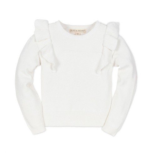 Hope & Henry Girls' Long Sleeve Pointelle Yoke Ruffle Sweater, Kids, X-Small