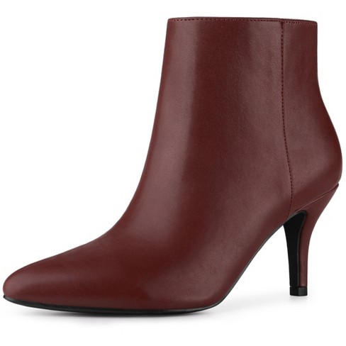 Perphy Women's Pointed Toe Side Zipper Stiletto Heel Ankle Booties Burgundy  9