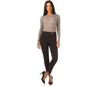 Rekucci Women's Pull-On Slim Ankle Pants with Faux Snaps – Stretch Comfort Waistband & Chic Office Style - Black/Mocha Dotted, 10 - 1 of 4