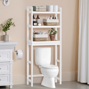 Maximize Bathroom Space: Versatile 3-Tier Over-The-Toilet Organizer with Adjustable Shelves and Bamboo Finish - 1 of 4