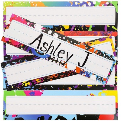 Desk Nameplates - 48-Pack Colorful Desktop Reference Name Plates, 6 Splash Designs, Paper Name Tags for Teachers, Students, Desk Labeling, 11.5x3.0"