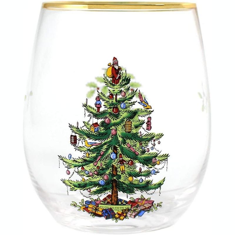 Spode Christmas Tree 19 Ounce Stemless Wine Glasses, Set of 4, 22 Karat Gold Rim - 19 oz, 3 of 6