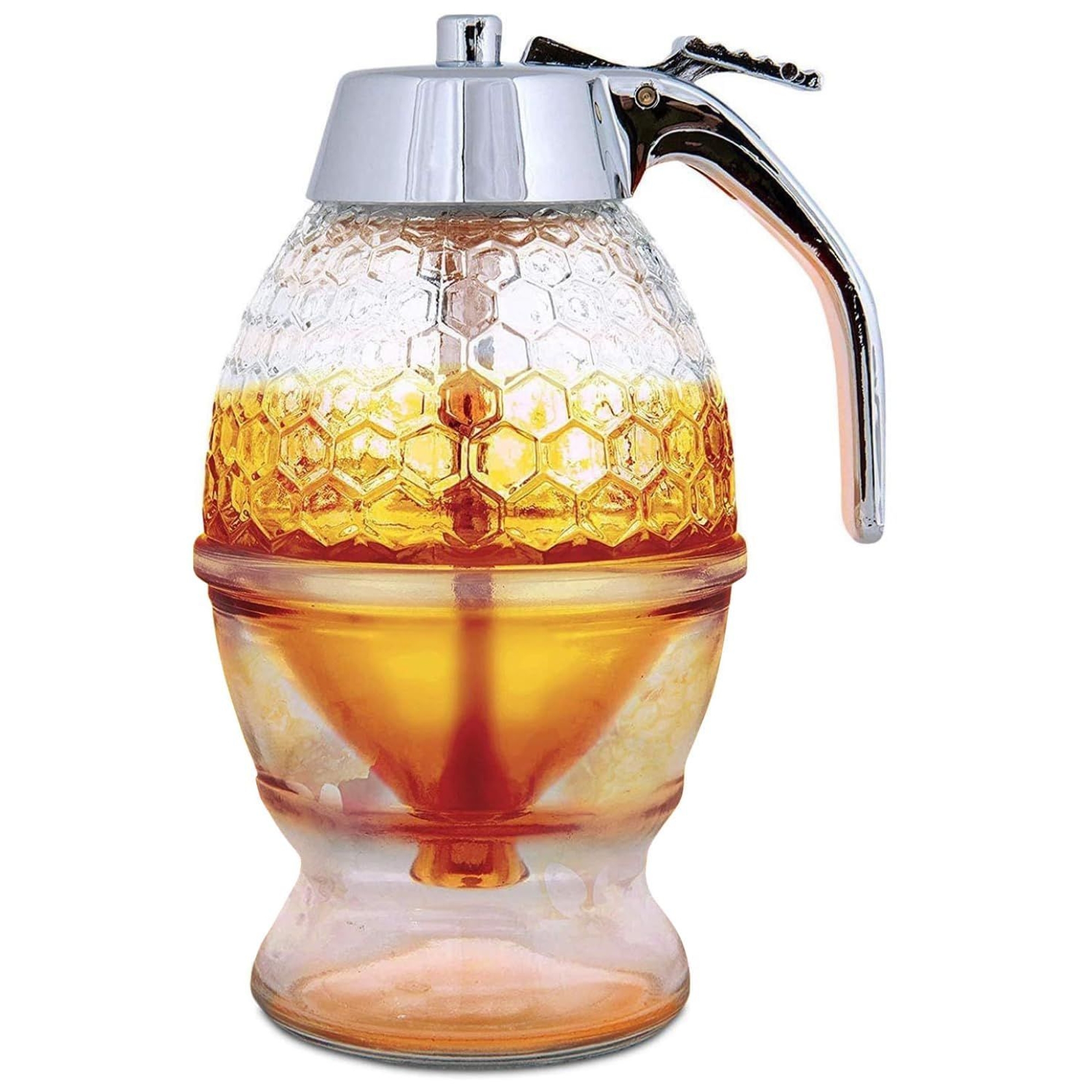 Hunnibi 8oz No Drip Glass Honey Dispenser with Plastic Top - Bee-Themed Storage Jar with Stand - 6 inches