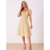 Allegra K Women's Summer Floral Puff Sleeve Square Neck Midi Smocked Dresses - 4 of 4