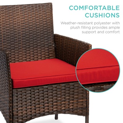 Ruby Red Cushioned Steel Wicker Outdoor Bistro Set