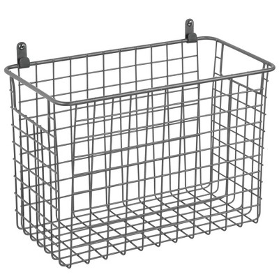 mDesign Metal Wall Mount Hanging Basket Shelf for Home Storage