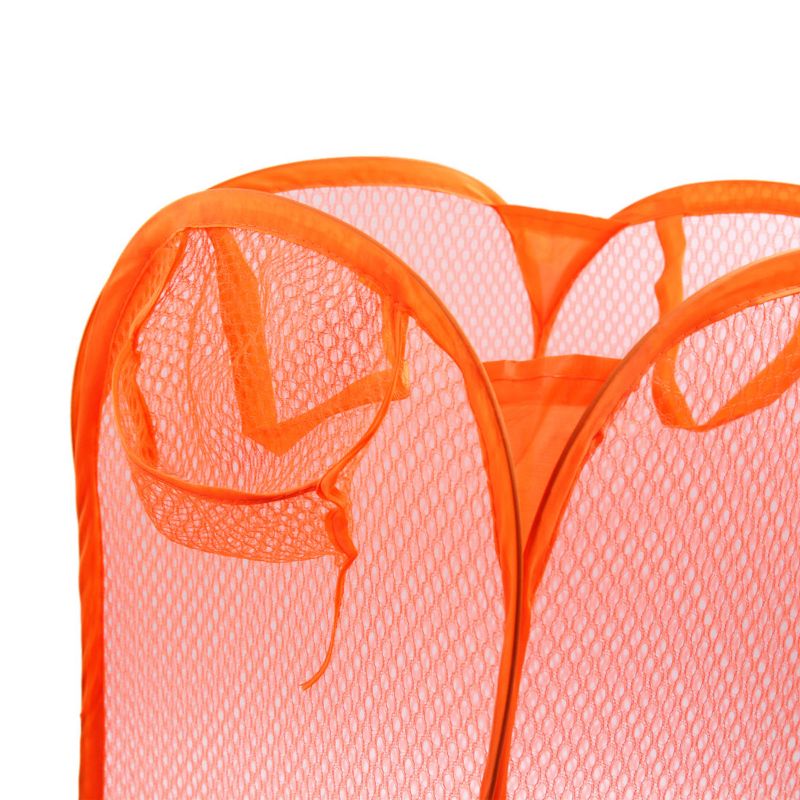 Unique Bargains Mesh Bag Foldable Dirty Clothes Storage Laundry Basket Organizer Orange 19.68" Height, 3 of 4