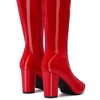 Perphy Women's Patent Leather Chunky Heels Knee High Riding Boots - 4 of 4