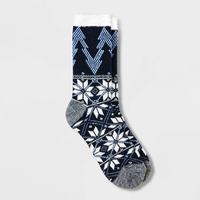 Women's Holiday Tree Double Lined Cozy Crew Socks - A New Day™ Navy Blue 4-10