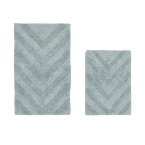 Hugo 2-Piece Bath Rug Set 100% Premium Cotton Tufted Chevron Pattern Bathmats for Bathroom, Super Soft Absorbent Machine Washable - 1 of 4