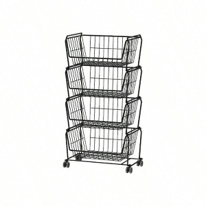 Stackable Metal Storage Carts Dual Use Shelf Kitchen Fruit Vegetable Baskets with Wheels Storage Rack - 1 of 4