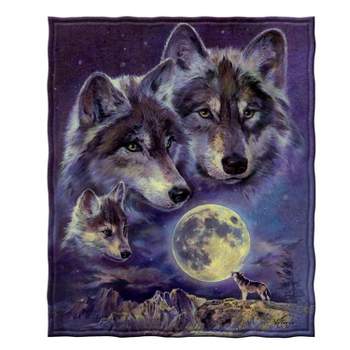 Dawhud Direct Moon Wolf Fleece Blanket for Bed