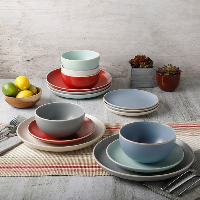 Matte Gray Ceramic 12-Piece Dinnerware Set Service for 4