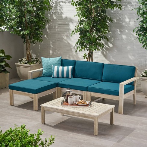 5pc Santa Ana Acacia Wood Patio Sofa Sectional Set Light Gray