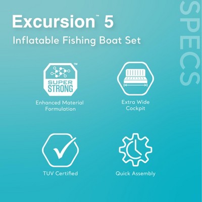 Intex 5-Person Gray Inflatable Fishing Boat Set with Motor