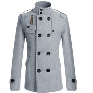 Lars Amadeus Men's Winter Stand Collar Double Breasted Notch Lapel Pea Coats - 1 of 4