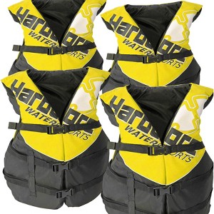 4 pack Hardcore Coast Guard type III PFD for adults; life jacket paddle vest for adults; life vest flotation device; Jet ski, wakeboard, kayak; - 1 of 4