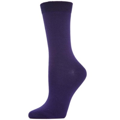 Memoi Women's Flat-Knit Bamboo Blend Crew Socks