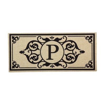 Evergreen Flag Cambridge Chic Letter P Monogram Burlap Sassafras Switch Mat - 22" Long x 10" High