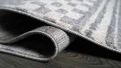 Gray and Ivory Geometric Stripe Runner Rug