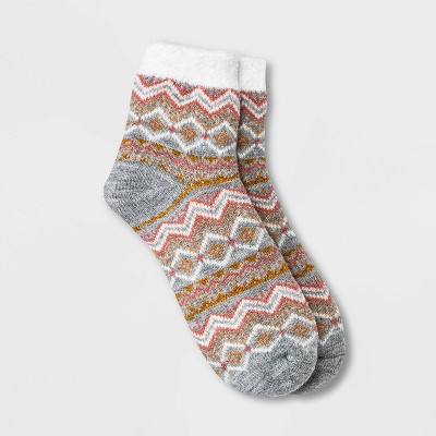 Women's Fair Isle Double Lined Cozy Ankle Socks - A New Day™ Heather Gray/Pink/Gold 4-10