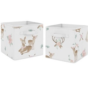Sweet Jojo Designs Girl Set of 2 Kids' Decorative Fabric Storage Bins  White Taupe and Pink - 1 of 3