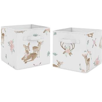 Sweet Jojo Designs Girl Set of 2 Kids' Decorative Fabric Storage Bins  White Taupe and Pink