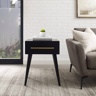 Everett Matte Black Mid-Century Modern Storage End Table