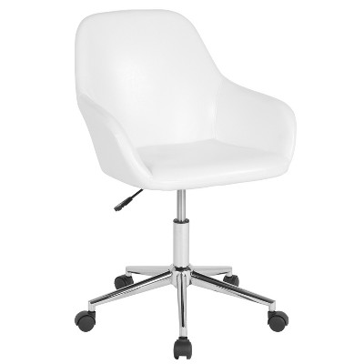 Emma and Oliver Mid-Back White LeatherSoft Ribbed Executive Swivel Office  Chair - Desk Chair