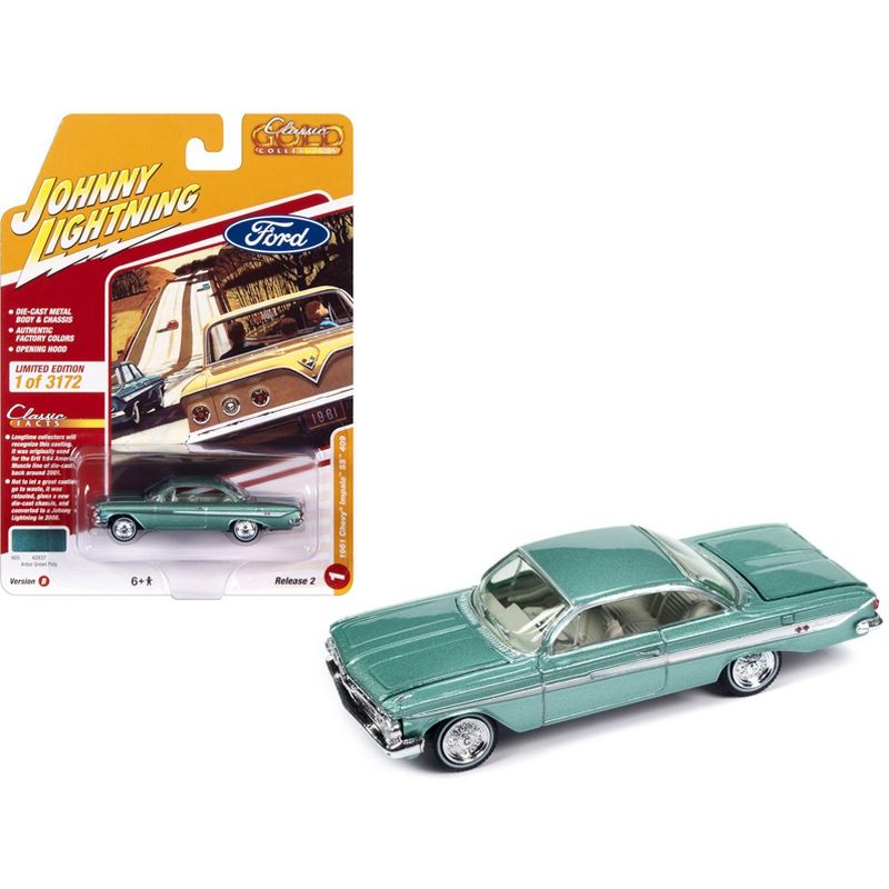 1961 Chevrolet Impala SS 409 Arbor Green Metallic with Light Green Interior 1/64 Diecast Model Car by Johnny Lightning, 1 of 4