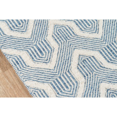 Langdon Blue and Ivory Geometric Wool Area Rug 5' x 8'