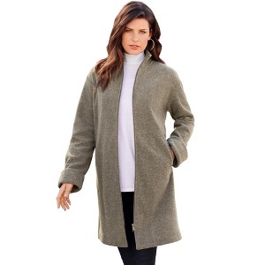 Roaman's Women's Plus Size Petite Plush Fleece Driving Coat - 1 of 4