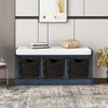 XINGHANZHENXUAN Entryway Bench with 3 Rattan Baskets & Cushion, No Assembly Needed, 220lb Capacity - 3 of 4