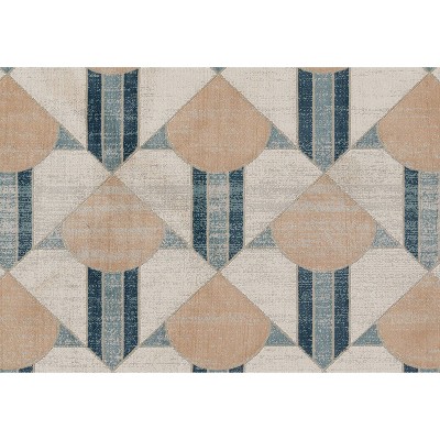 Art Deco Inspired Geometric Blue Wool Blend 34x22 Area Rug